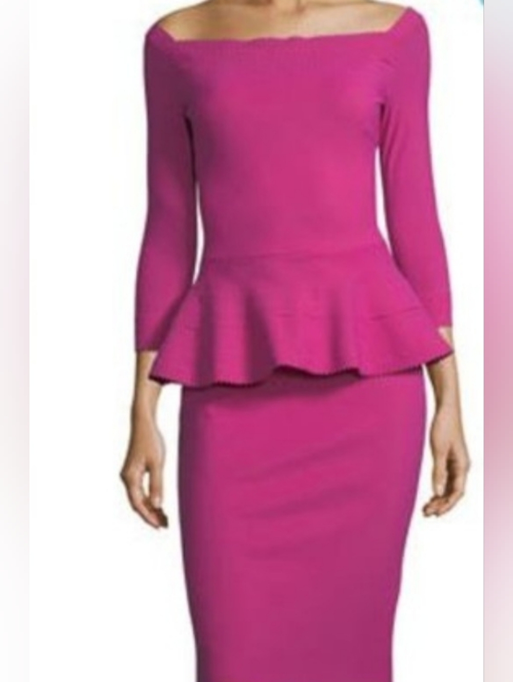Chiara Boni Square-Neck Pink Peplum Dress 3/4 Sleeves 10US/46IT